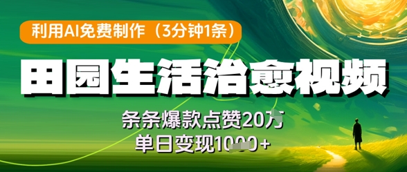 利用AI免费制作田园生活治愈视频，条条爆款点赞20W，单日变现几张-小知云程阁
