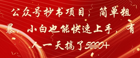 公众号抄书项目，简单粗暴，小白也能快速上手，有人一天搞了1k+-小知云程阁