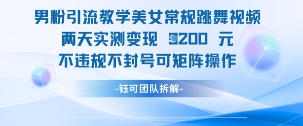 男粉引流教学美女常规跳舞视频两天实测变现1k+，不违规不封号可矩阵操作-小知云程阁