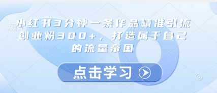 小红书3分钟一条作品精准引流创业粉300+，打造属于自己的流量帝国-小知云程阁