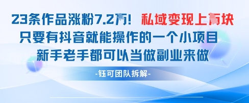 抖音私域项目23条作品涨粉7.2W，私域变现1W-小知云程阁