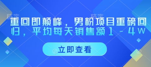 重回即颠峰，男粉项目重磅回归，平均每天销售额1-4W-小知云程阁