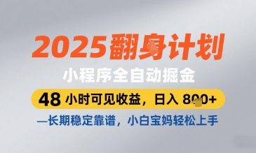2025小程序全自动掘金，48 小时可见收益，日入8张，长期稳定靠谱，小白宝妈轻松上手【揭秘】-小知云程阁