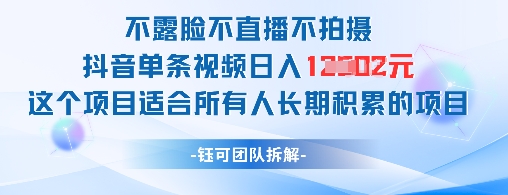 不露脸不直播不拍摄抖音单条视频日入1k+这个项目适合所有人长期积累的项目-小知云程阁